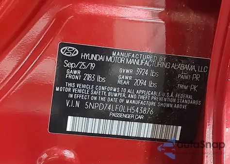 2020 Hyundai Elantra Se z USA, uszkodzony, nr VIN 5NPD74LF0LH543876